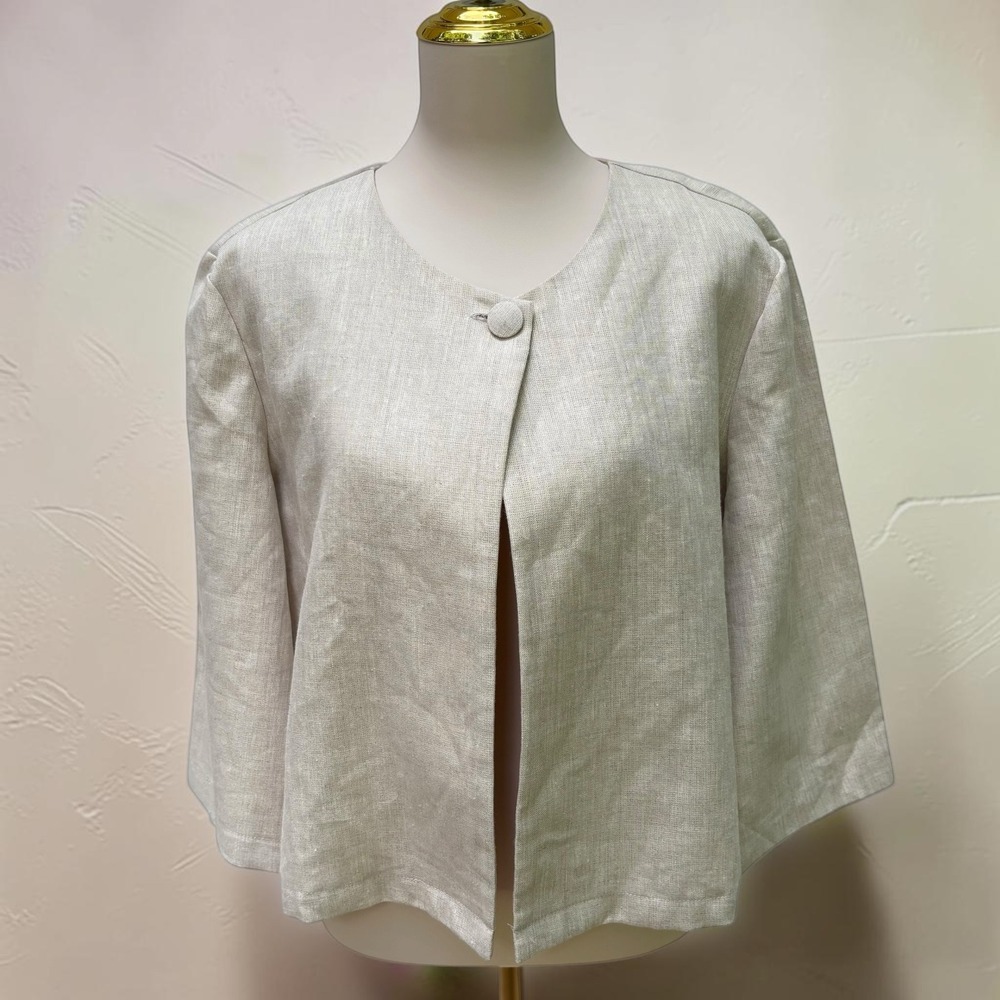Audrey‎ Jacket 100% Irish Linen Crisp M Neutral Beige Short Cape Minimalist Boxy